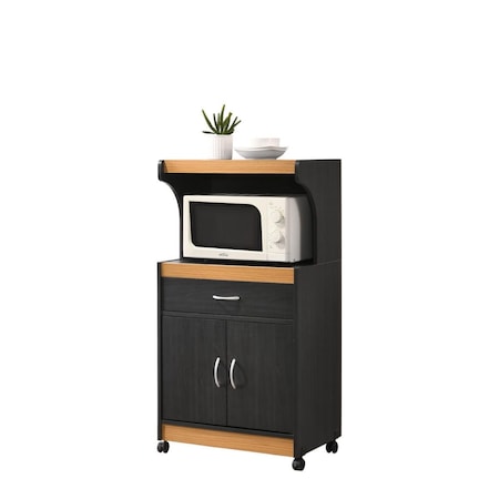Hodedah 45.19 x 15.75 x 24 in. Microwave Kitchen Cart, Black & Beech HIK72 BLACK-BEECH